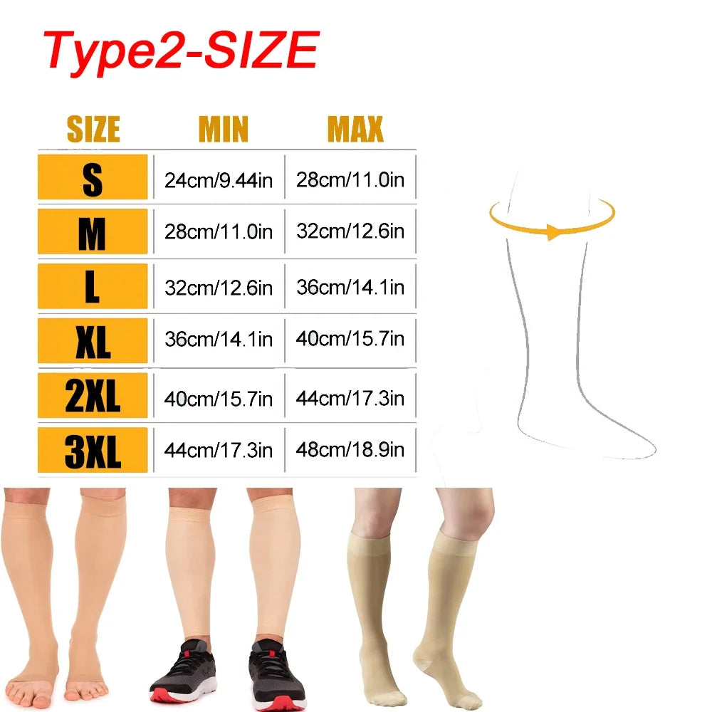 1Pair 15-20mmHg Medical Compression Knee Socks Up to 3XL for Women & Men For Circulation, Lymphedema