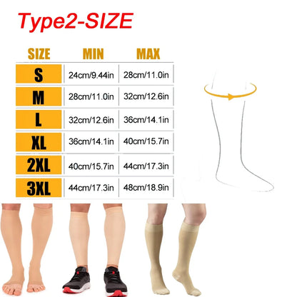 1Pair 15-20mmHg Medical Compression Knee Socks Up to 3XL for Women & Men For Circulation, Lymphedema