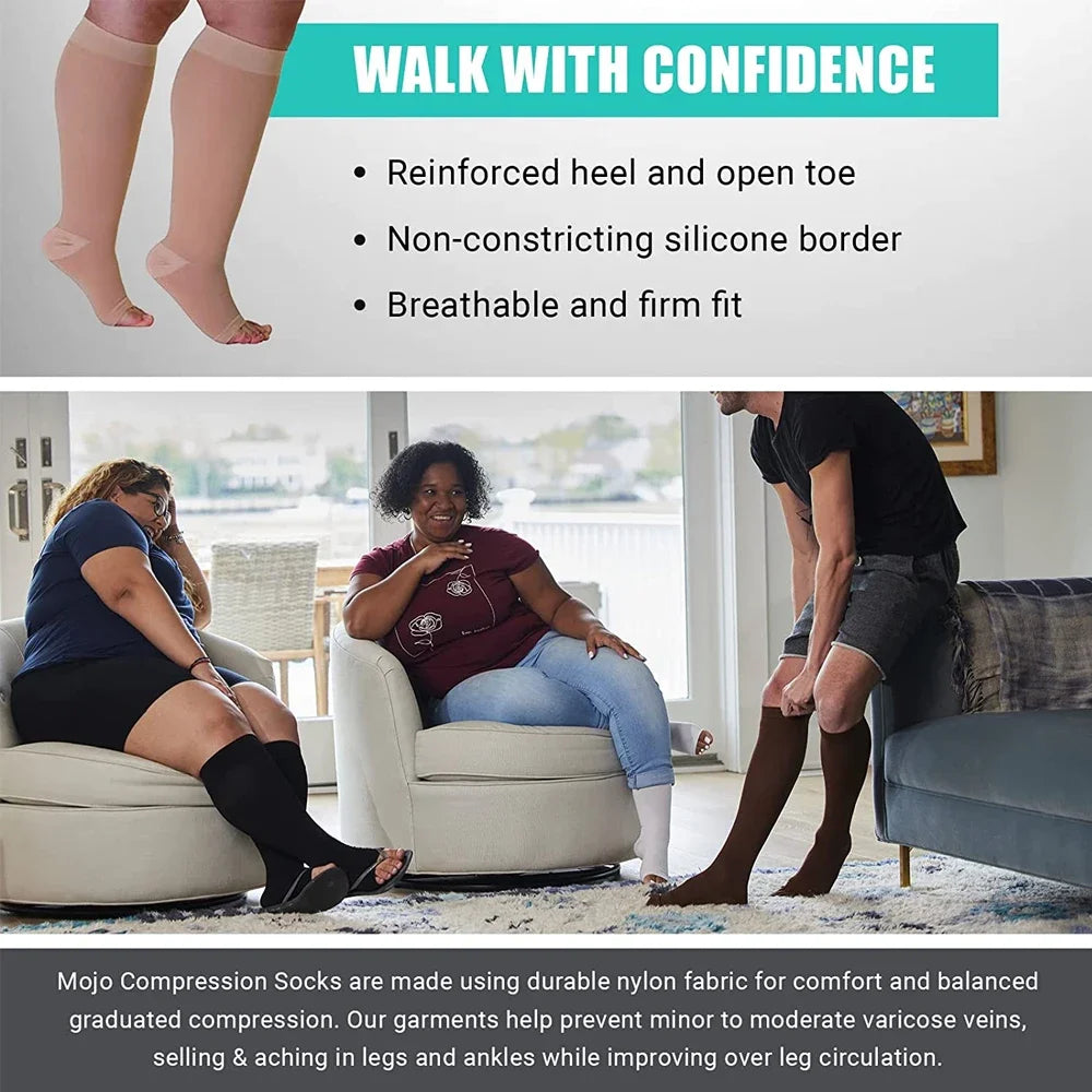 1Pair 15-20mmHg Medical Compression Knee Socks Up to 3XL for Women & Men For Circulation, Lymphedema