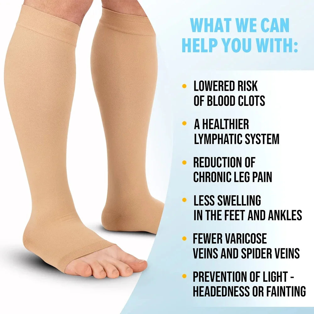 1Pair 15-20mmHg Medical Compression Knee Socks Up to 3XL for Women & Men For Circulation, Lymphedema