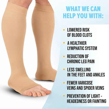 1Pair 15-20mmHg Medical Compression Knee Socks Up to 3XL for Women & Men For Circulation, Lymphedema