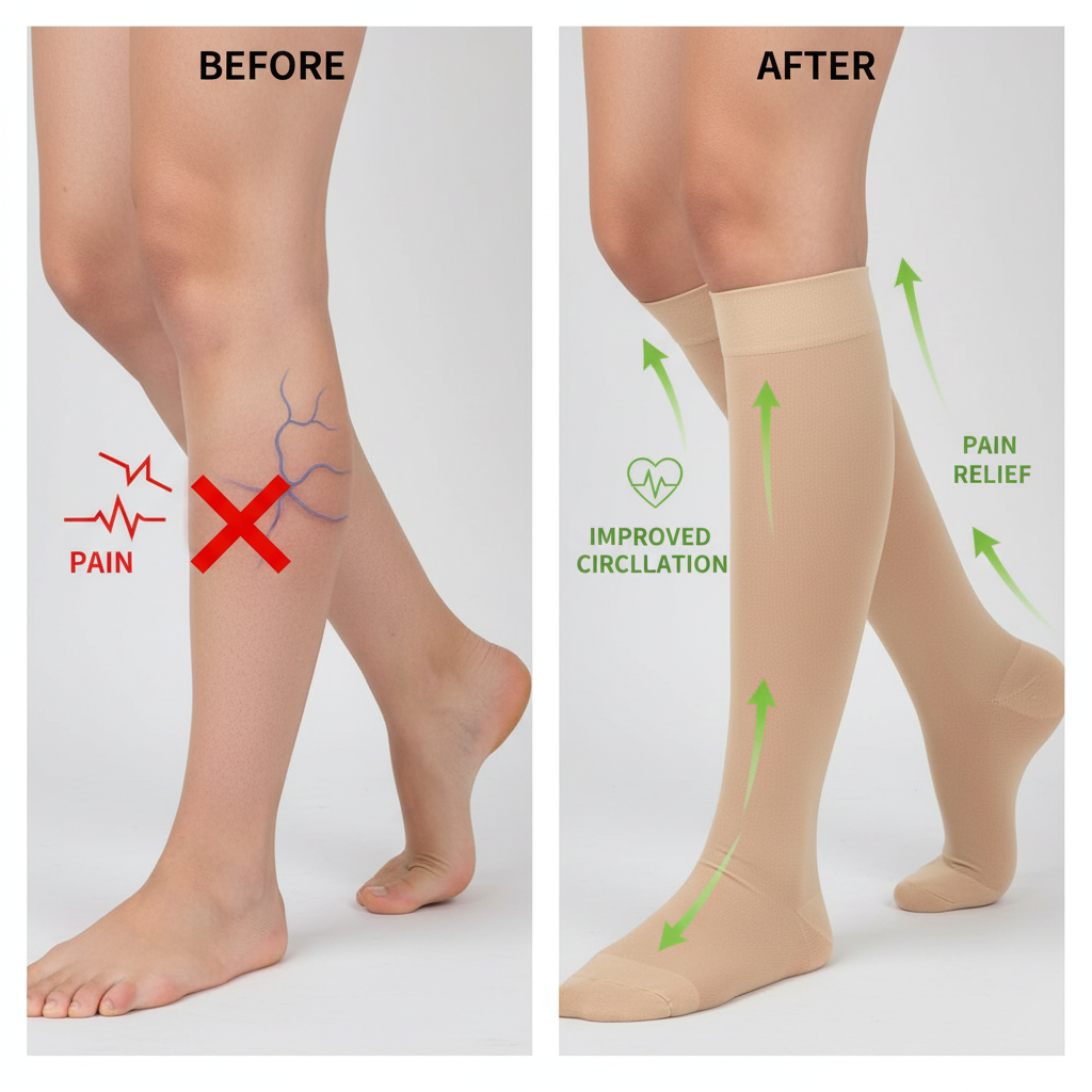 1Pair 15-20mmHg Medical Compression Knee Socks Up to 3XL for Women & Men For Circulation, Lymphedema